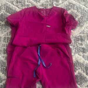 Figs Kids Magenta Pajamas with Blue Accents